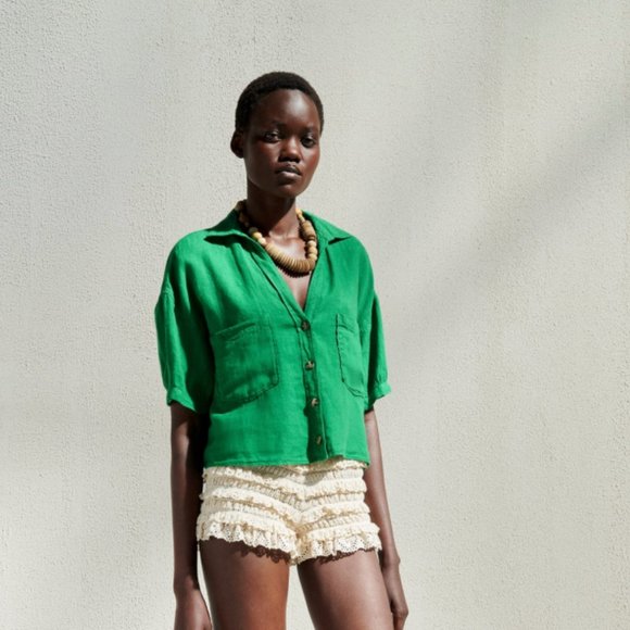 Zara | Tops | Zara Green Cropped Linen 
